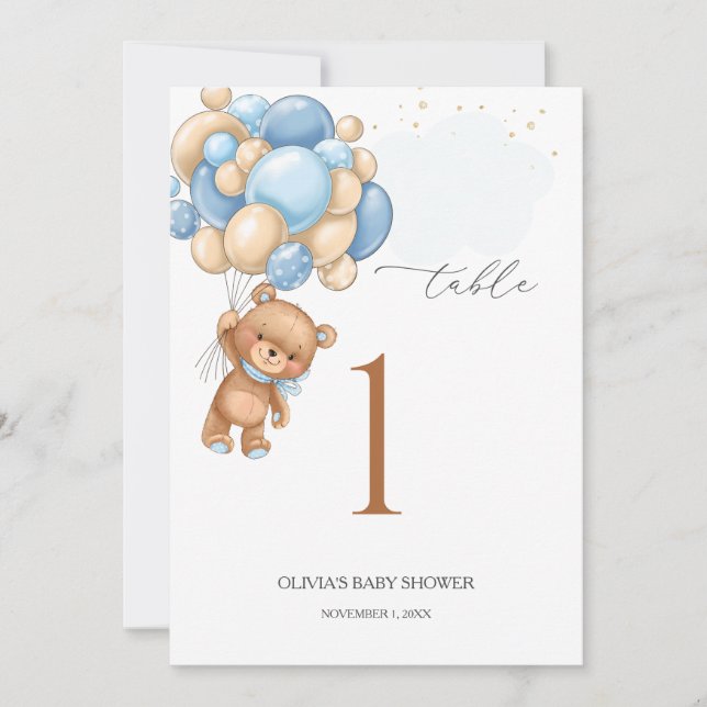 Faire-part Baby shower Bear Blue Ballots Tableau Numéro 5" x  (Devant)