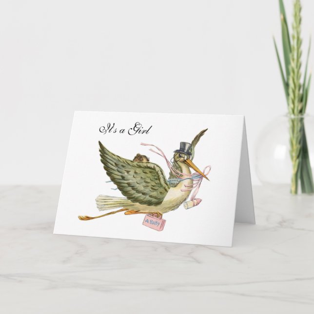 FAIRE-PART BABY SHOWER DE FILLE STORK (Devant)