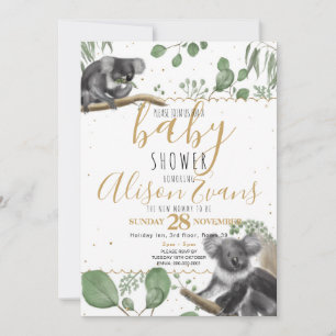 Faire-part Baby shower de parties scintillant en or Eucalyptu
