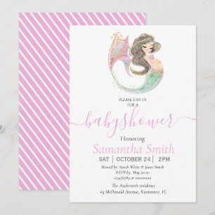 Faire-part Baby shower de sirène. Sous La Mer. Scintille