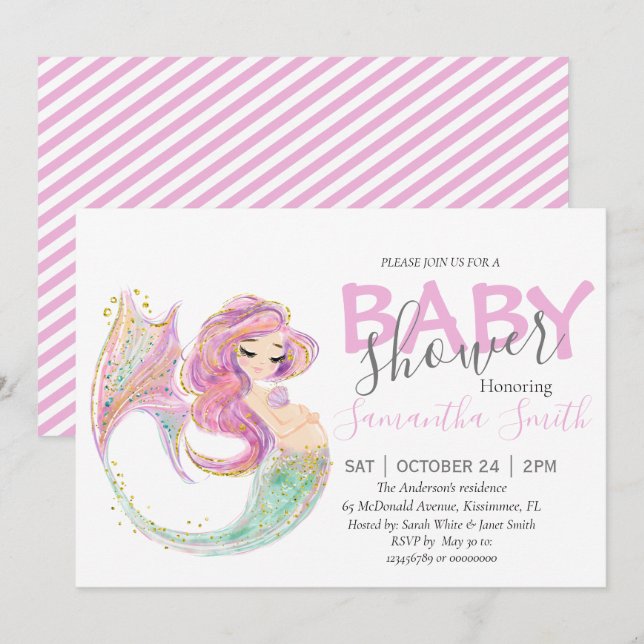 Faire-part Baby shower du parti Mermaid (Devant / Derrière)