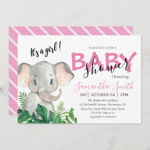 Faire-part Baby shower Eléphant rose