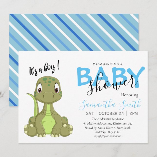 Faire-part Baby shower garçon T rex (Devant / Derrière)