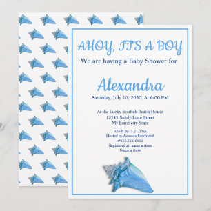 Faire-part Baby shower Nautical Seashell Blue Boy