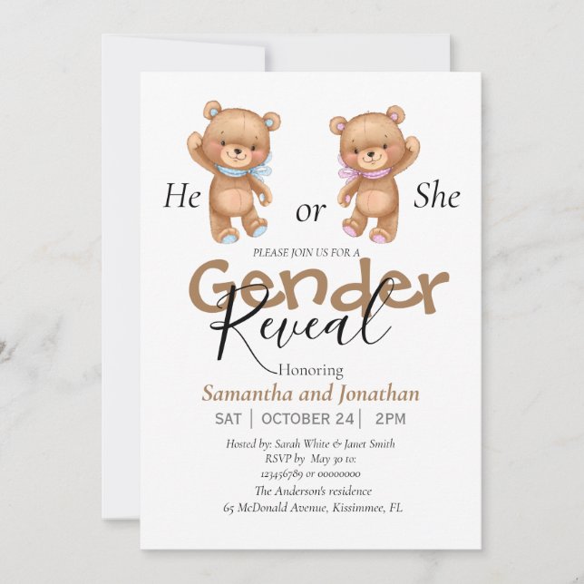 Faire-part baby shower nounours (Devant)