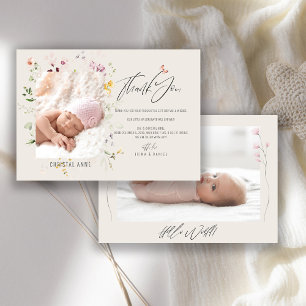 Faire-part Baby shower nouveau-né fille Merci photo naissance