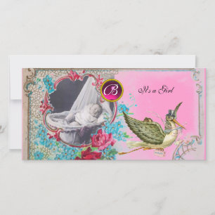 Faire-part BABY SHOWER STORE MONOGRAM, rubis