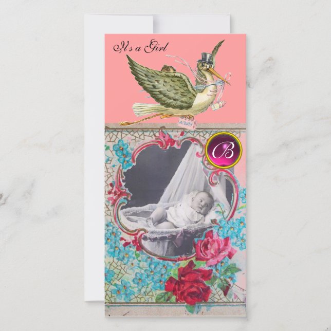 Faire-part BABY SHOWER STORE MONOGRAM, rubis (Devant)