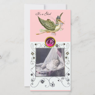 Faire-part BABY SHOWER STORE SWIRLS MONOGRAM rubis blanc