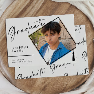 Faire-part Bac de graduation moderne blanche - Diplôme photo