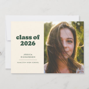 Faire-part Baccalauréat en photo de la simplicité rétro Vert
