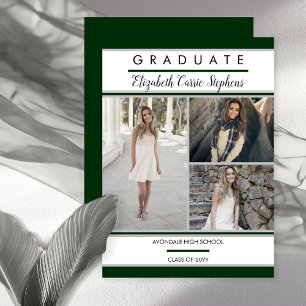 Faire-part Baccalauréat simple classe trois photo vert