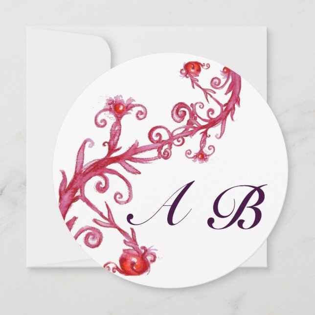 Faire-part BAIES MAGIQUES, MONOGRAMME rouge pourpre (Devant)