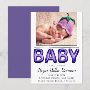Faire-part Balcon bébé   Baby shower violet royal violet