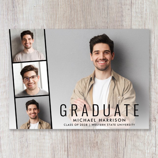 Faire-part Bande Photo Moderne Graduation Simple (Cherish the milestone: share your graduate's achievement with a custom photo graduation announcement)