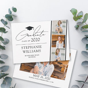 Faire-part Bande photo moderne simple Graduation blanche