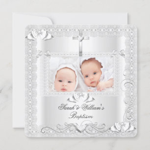 Faire-part Baptême bébé jumelle fille garçon Christening dent