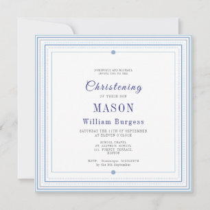 Faire-part Baptême de Christening Simple Script Bleu Moderne
