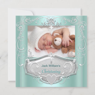 Faire-part Baptême Garçon Bébé Baptême Croix Argent Mint