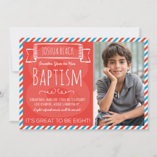Faire-part Baptême LDS Red and Blue Stripes