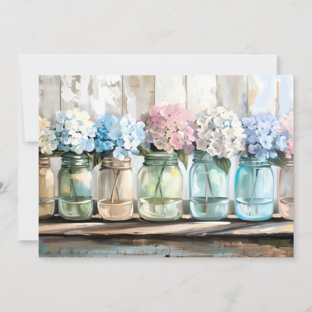 Faire-part Barres Mason en fleurs vintages Hydrangea (Devant)