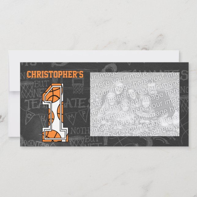 Faire-part Basketball Chalkboard Photo 1er anniversaire (Devant)