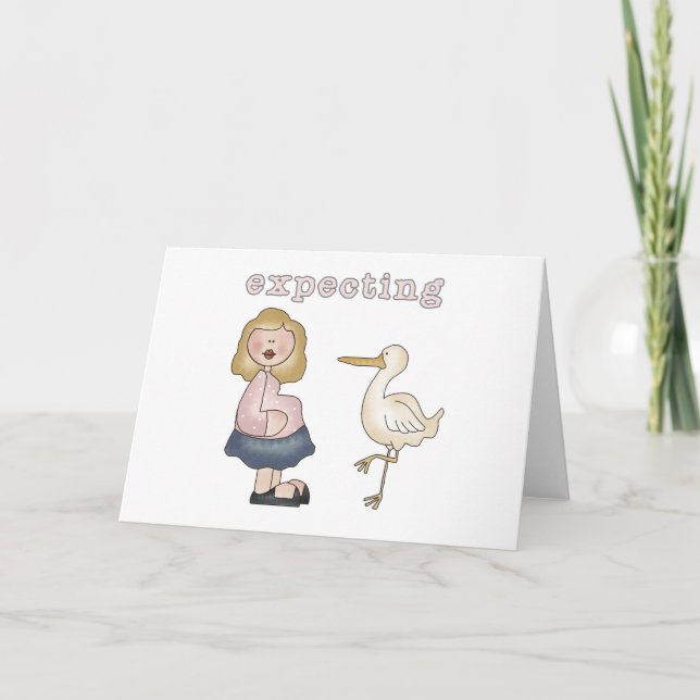 Faire-part Bébé attendu - T-shirts et cadeaux de cigogne (Devant)