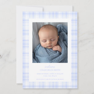 Faire-part Bébé bleu plaid