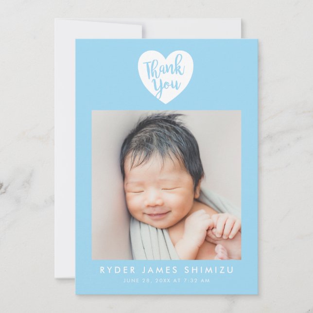 Faire-part Bébé du Coeur bleu Merci naissance (Devant)