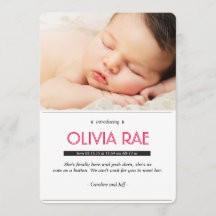 Faire-part bébé en noir, blanc et rose