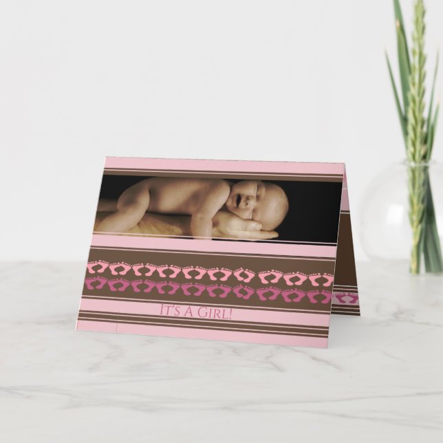 Faire-part Bébé fille Annouement mignonne avec votre photo - (Devant)