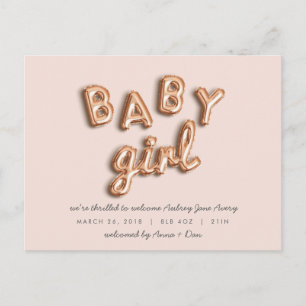 Faire-part BÉBÉ fille ! Carte postale rose gold/rose.