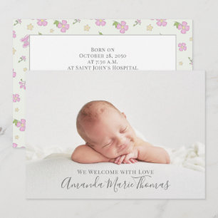 Faire-part Bébé fille élégante papillon rose moderne Photo