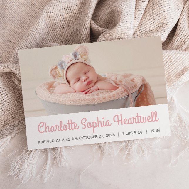 Faire-part Bébé fille personnalisée Photo rose rétro Script n (Créateur téléchargé)