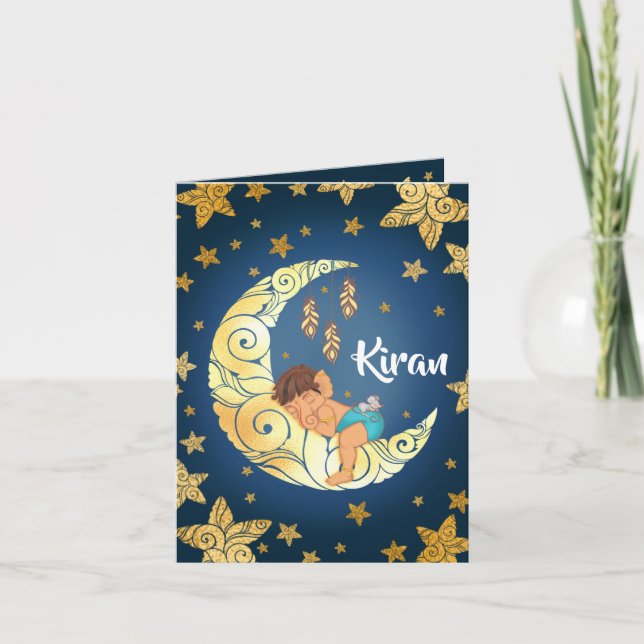 Faire-part Bébé Ganesha dormant sur la lune (Devant)
