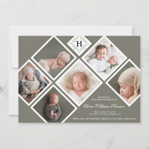 Faire-part Bébé Garçon multiphoto Olive Monogramme Naissance
