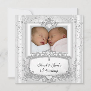 Faire-part Bébé jumeau fille ou garçon Christening Baptême Bl