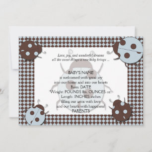 Faire-part bébé Ladybug bleu et Brown