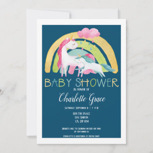 Faire-part Bébé Licorne Arc-en-ciel Shower Garçon ou Unisexe