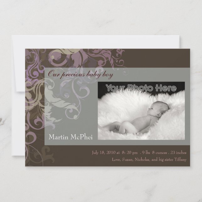 faire-part bébé marron tourbillonnant (Devant)