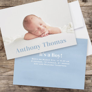 Faire-part Bébé mignon Photo Whimsical Simple Denim Blue