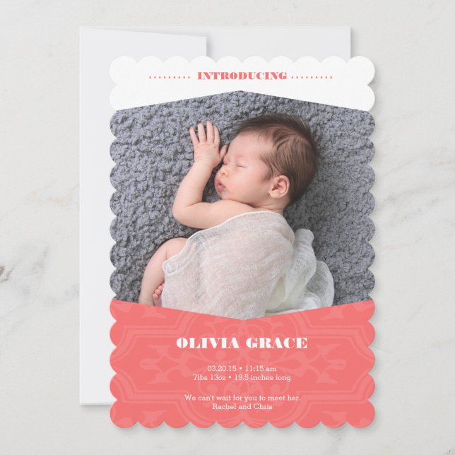 Faire-part bébé pour fille en Coral (Devant)