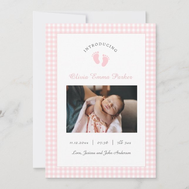 Faire-part Bébé rose mignon empreintes de filles Photo Naissa (Devant)