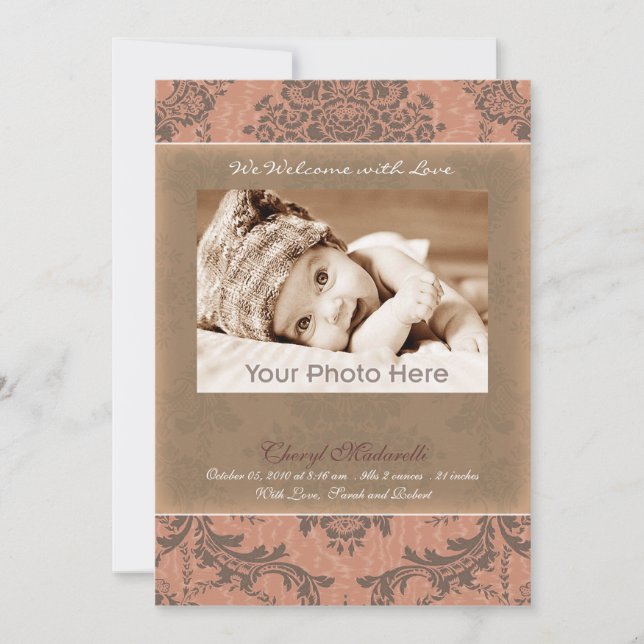 Faire-part bébé rose vintage classique (Devant)