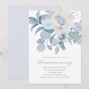 Faire-part Belle Florale Bleue Nouvelle Maison Fête de Réchau