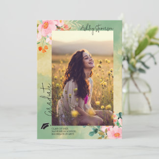 Faire-part Beown rose aquarelle fleurie graduation botanique