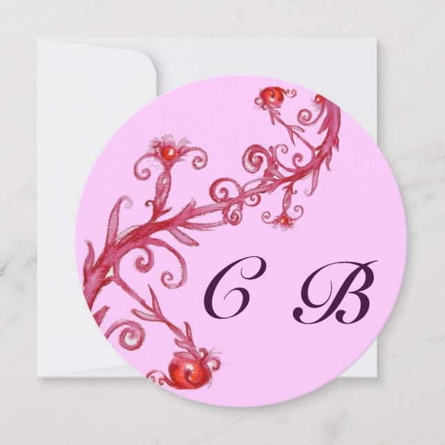 Faire-part BÉRIES MAGIQUES, MONOGRAMME rouge violet (Devant)