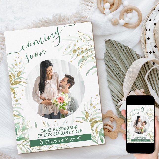 Faire-part Bientôt Maternité Photo Élégant Foliage (Créateur téléchargé)