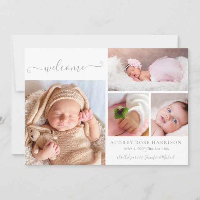Faire-part Bienvenue Bébé fille photo Collage Naissance (Devant)