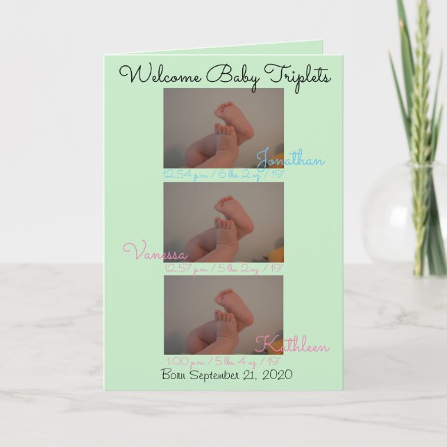 Faire-part Bienvenue Bébés Triplés Garçons Filles Naissance S (Devant)